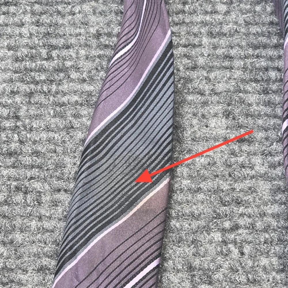 Umo Lorenzo Silk Necktie Men's Purple Grey Black Diagonal‎ Striped Hand Made